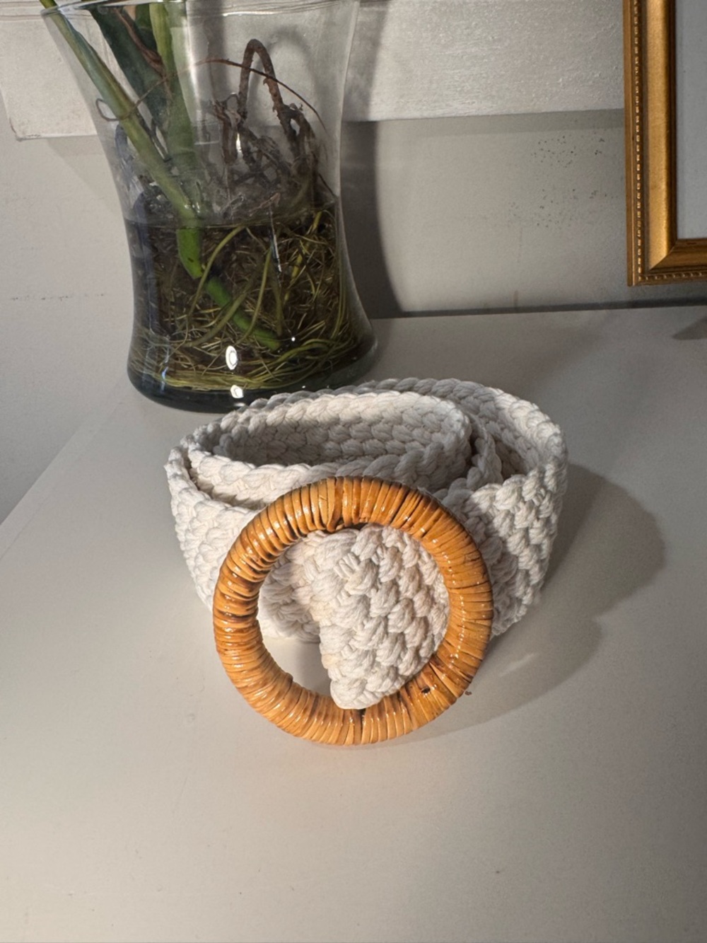 J. Crew White Braided Cotton Belt with Rattan Ring